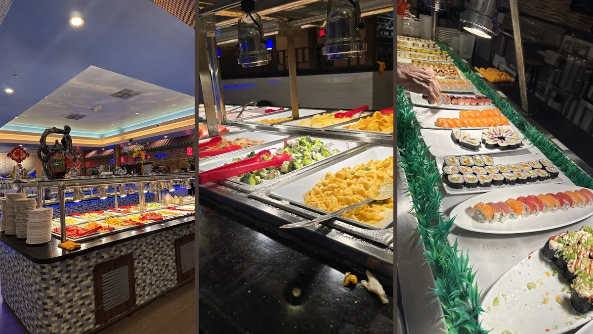 A salad bar with rows of fresh dishes.
